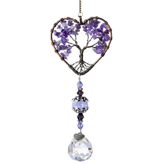 Goodli Suncatcher Kristal Hanger - Zonnevanger Raamdecoratie met Prisma en Amethist-tinten - 33 cm - Paars en Transparant Edelstenen Suncatcher Kristal Hanger