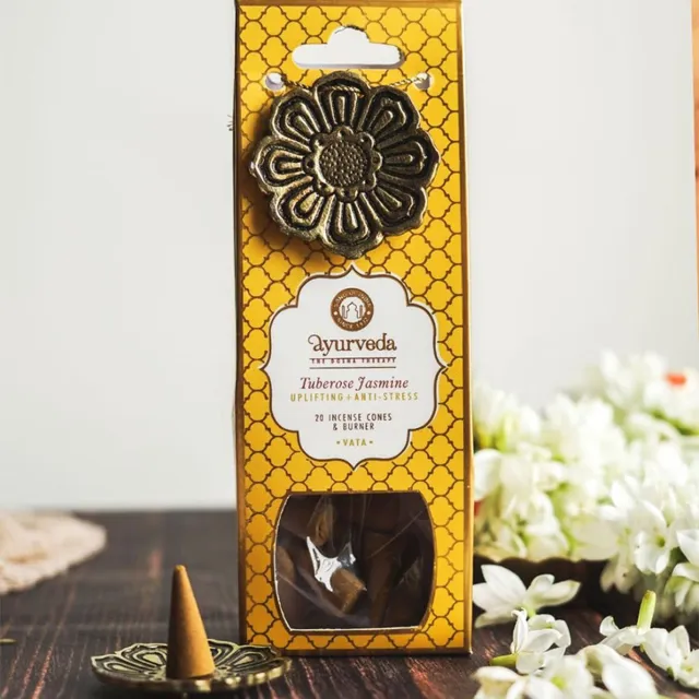 COPPER SPECIALIST Song of India - Song of India - Ayurveda Incense cones with Metal hanging burner - Tuberose Jasmine (Vata) - 20 stuks Messing