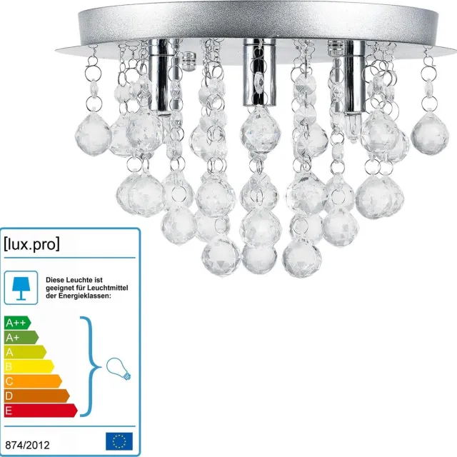 lux.pro Plafondlamp Trio met kristallen 20xØ28 cm chroom 3xG9 chroom en zilverklurig