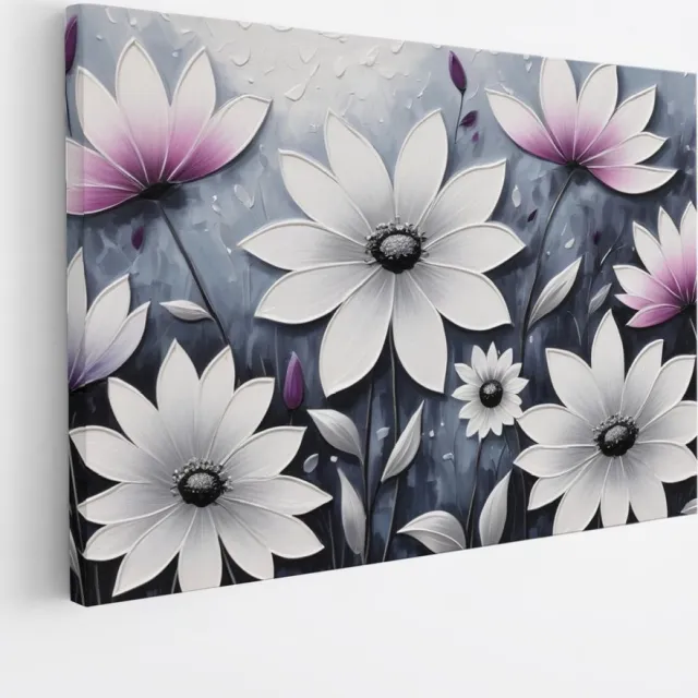 Saammp Canvas Schilderij - grijs - paarse - Bloemen - Abstract - 90x60 - Foto op canvas - Wanddecoratie - Muurdecoratie Woonkamer - Kantoor Decoratie Multicolor