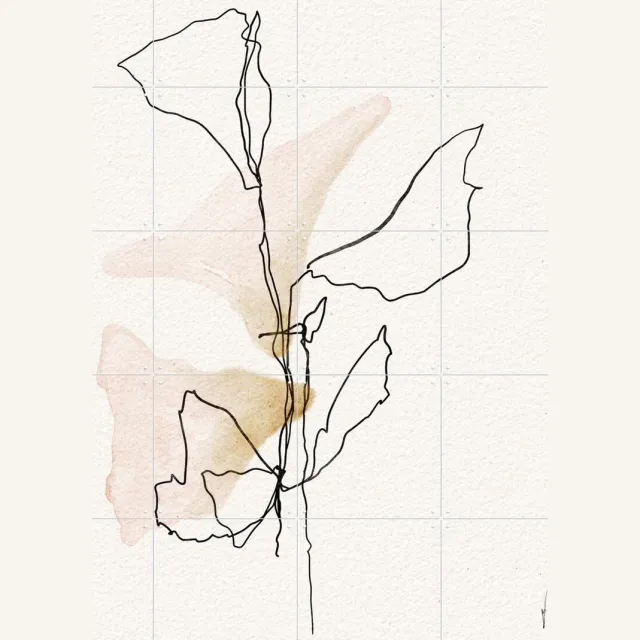 IXXI Minimal Bloom Lines, Ankie Kooi & Various - 80 x 100 cm - Grote wanddecoratie en posters - Line art, Aquarel, Minimalisme, Woonkamer Beige / Wit / Roze