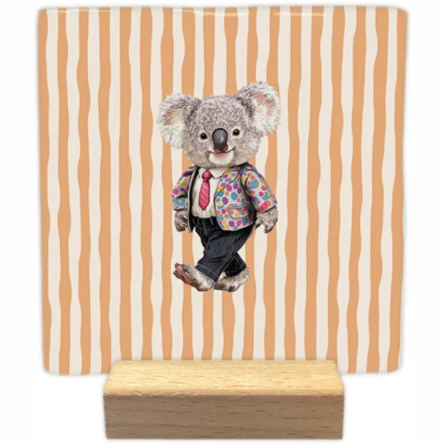 Artige Decoratie tegel - Lopende koala - keramisch - 10x10 cm - inclusief houder Oranje