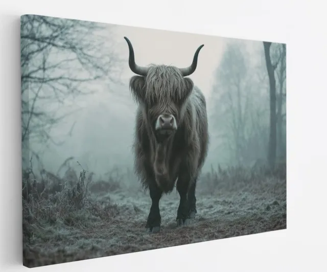 Saammp Canvas Schilderij Schotse Hooglander Koe tussen de lavendel bloemen - Dieren - Natuur - 60x40 - Foto op canvas - Wanddecoratie - muurdecoratie Woonkamer - Slaapkamer decoratie - Canvas Print Multicolor