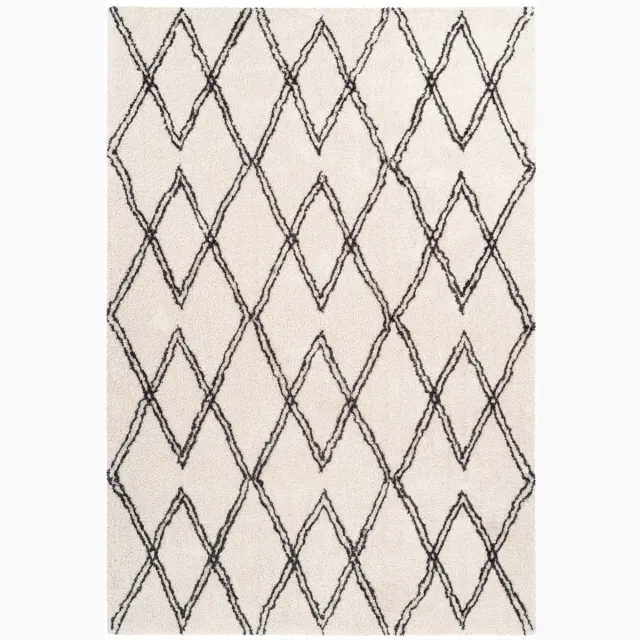 Padiro knus hoogpolig vloerkleed 200 x 290 cm - crème / offwhite - modern geometrisch patroon - voor vloerverwarming - van polyester en katoen beige
