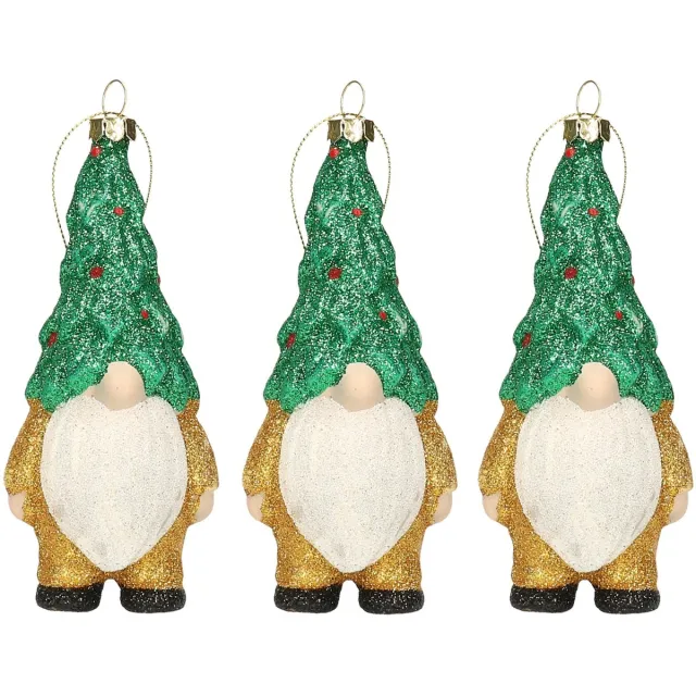 Home & Styling Home and Styling kersthanger gnome/dwerg/kabouter - 3x - kunststof - 12,5 cm - kerstversiering Goudkleurig