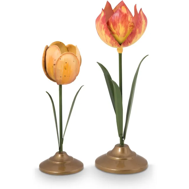 Pip Studio Tulpen Kandelaar - Woonaccessoires - Geel kaarsenhouder - 26cm - Set van 2 kaarsenhouders