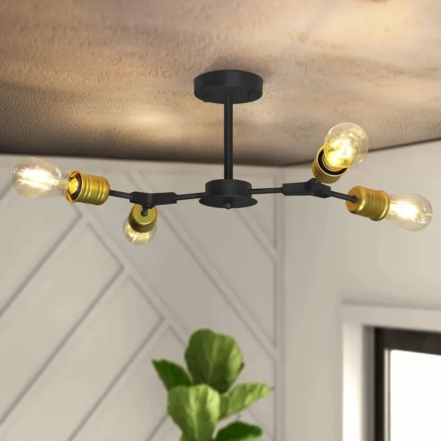 NETTLIFE Plafondlamp E27 – zwart – 4-Lichts - Metaal - 27cm - Vintage Plafondverlichting – Metaal Hallamp - voor Slaapkamer | Woonkamer – Max. 25 W-excl. lichtbron