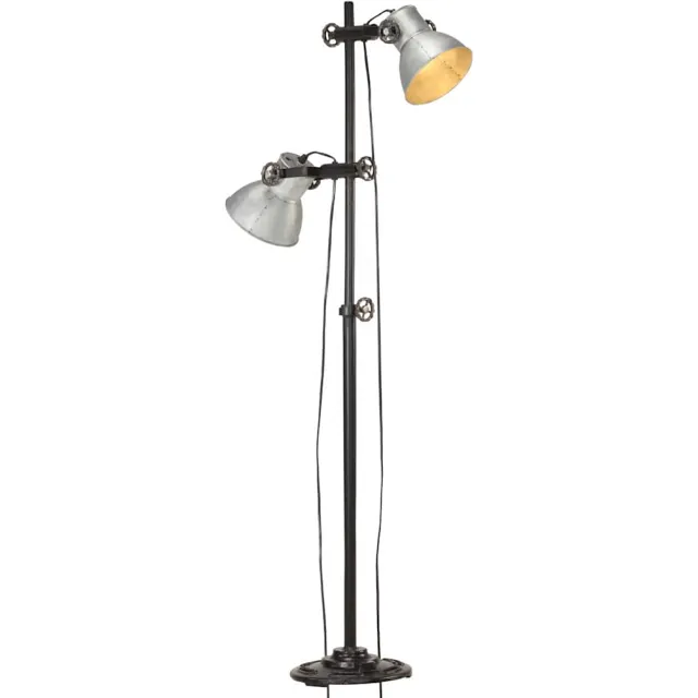 vidaXL Vloerlamp met 2 lampenkappen E27 gietijzer zilverkleurig