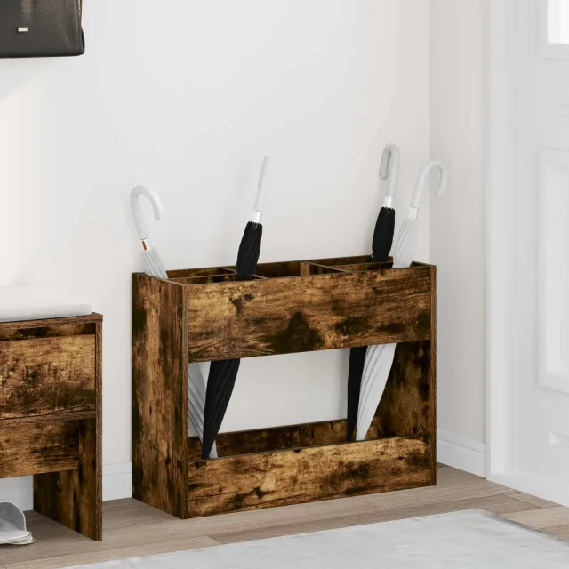 vidaXL Paraplu Standaard Gerookt eiken 65 x 24 x 50 cm Bewerkt hout
