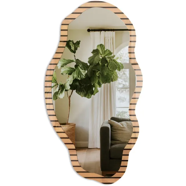 TULUP Beige Strepen Spiegel - Beige Elegante Rechthoekige Wandspiegel - Organische Spiegel - Woonkamer, Kantoor, Slaapkamer - Minimalistisch - 45x90 cm - Totale afmeting 52x97 cm Beige Strepen, Beige