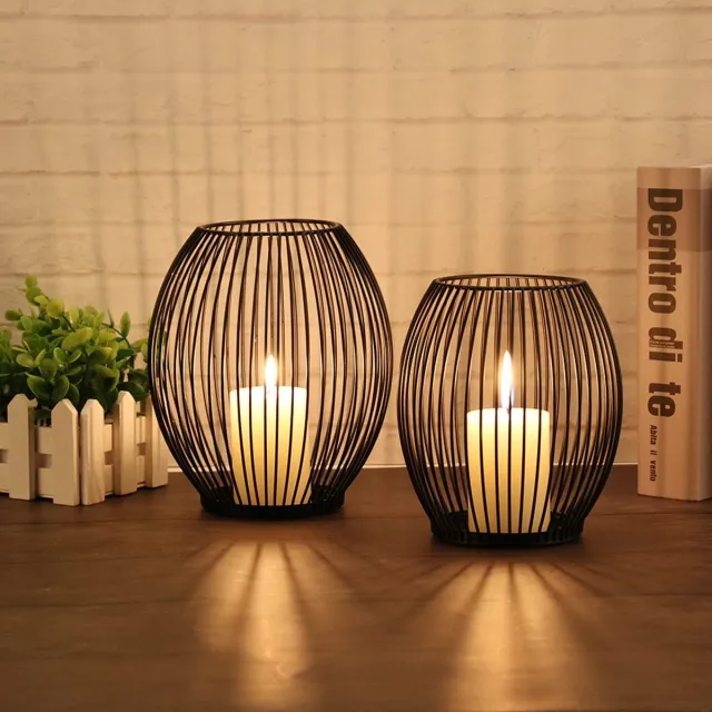 Unyqoos ® Elegante Set van Twee Ovale Metalen Kaarsenhouders voor Feestelijke Decoratie zwart