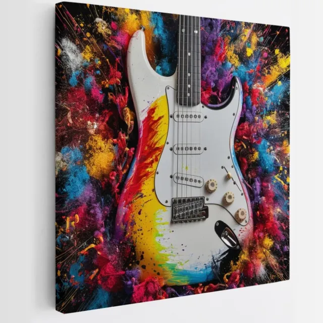 Saammp Canvas Schilderij - Gitaar - Abstract - 20x20 - Foto op canvas - Wanddecoratie - Muurdecoratie Woonkamer - Slaapkamer decoratie - Canvas Print Multicolor