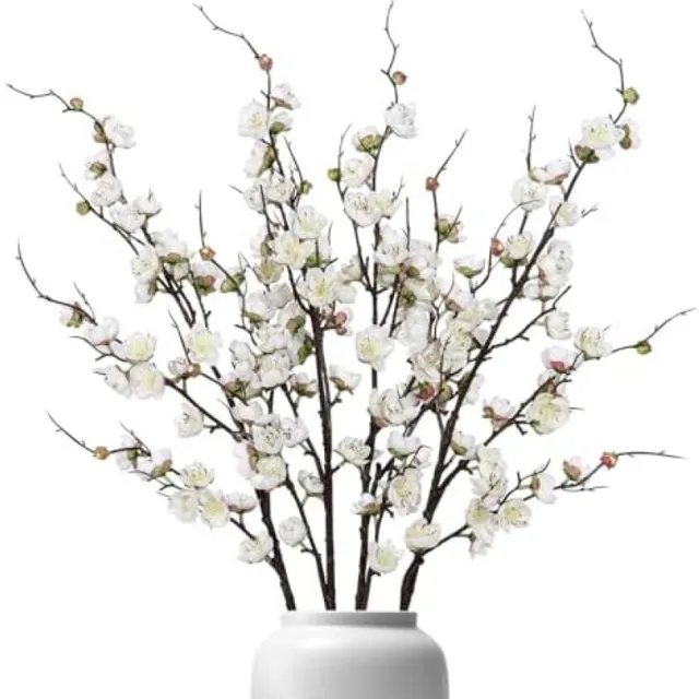 PromoHome Kunstmatige Pruimenbloesem Takken Set van 4 - 97 cm Lange Zijden Bloemen voor Binnenhuisdecoratie, Bruiloft, Tafelarrangementen en Feestversiering (Wit)