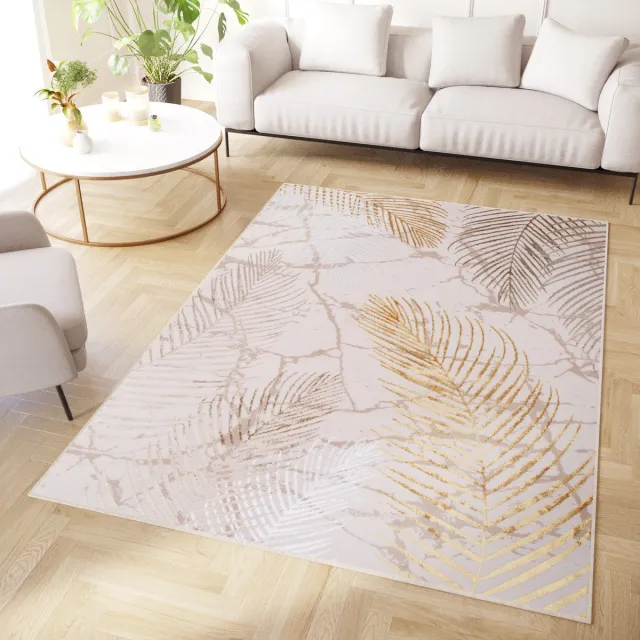 Tapiso Crystal Vloerkleed Beige Goud Cr√®me Bladeren Modern Tapijt Maat- 180x250 Creme 2