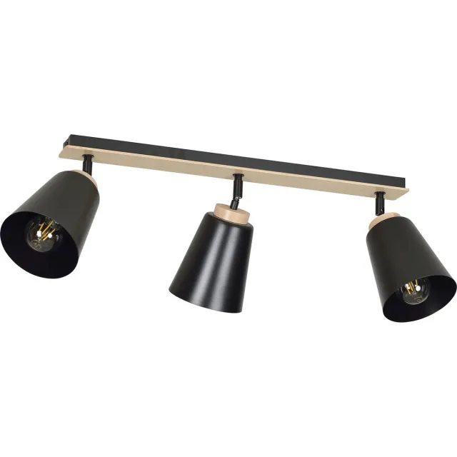 Emibig Salo 3L plafondlamp zwart en hout 3x E27 - Perfecte verlichting voor elke ruimte Zwartachtig