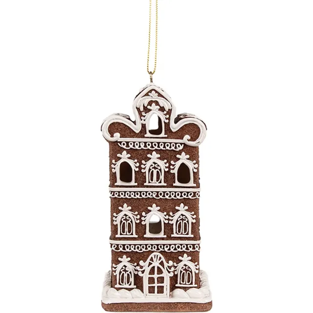 Clayre & Eef Kersthanger met LED Gingerbread house 7x6x12 cm Bruin Polyresin