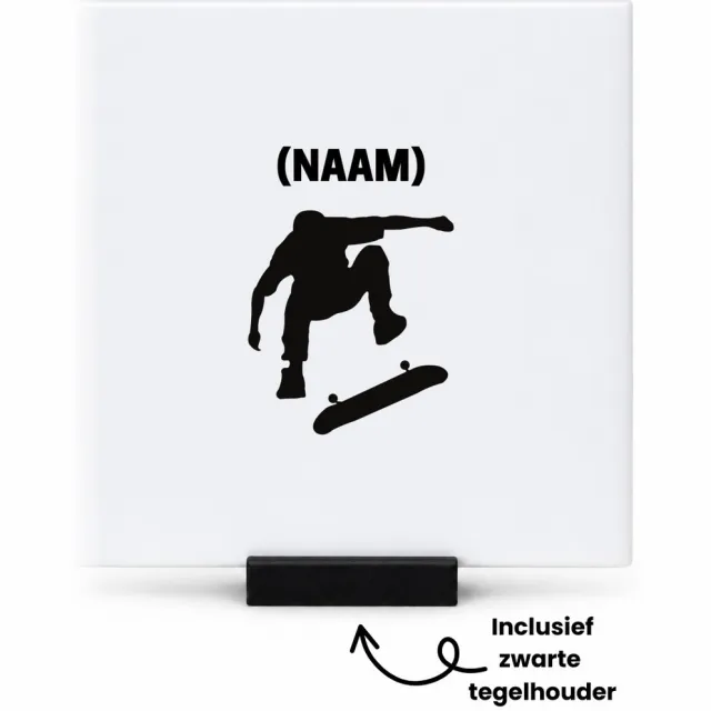 Hacebo Skateboarden met eigen naam tegeltje met tegelhouder - Sport - Skateboarder - tegeltjes met tekst - Skaten - spreuktegels - 10.8x10.8 CM Wit