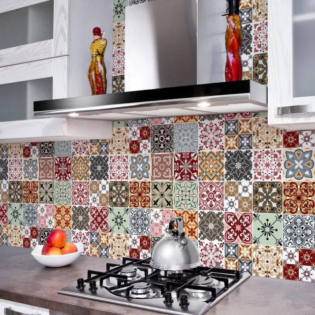 Ambiance Sticker Muurstickers - Zelfklevende tegelmuurstickers voor keuken en badkamer - 24 PORTIA tegelstickers - 24 stickers 10x10cm Multi color