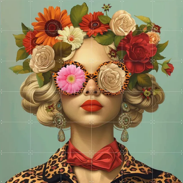 IXXI Be who you wanna be, Mirjam Duizendstra - 120 x 120 cm - Grote wanddecoratie en posters Woonkamer, Slaapkamer, Portretten, Bloemen Blauw