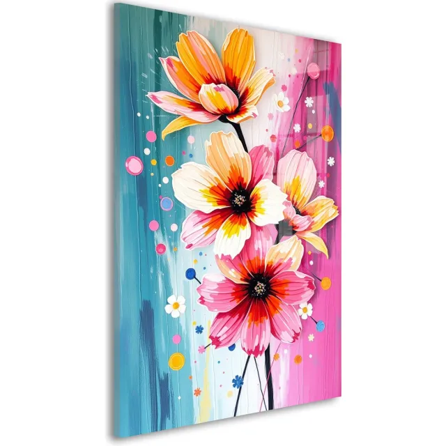 De Online Drukwinkel Glasschilderij Bloemenpracht kleurrijk - 60 x 40 cm - Bloemen - Bloemen en Planten - Acrylaat - Inclusief wandbevestiging - Foto op plexiglas - Wanddecoratie woonkamer – Modern – Modern Geel