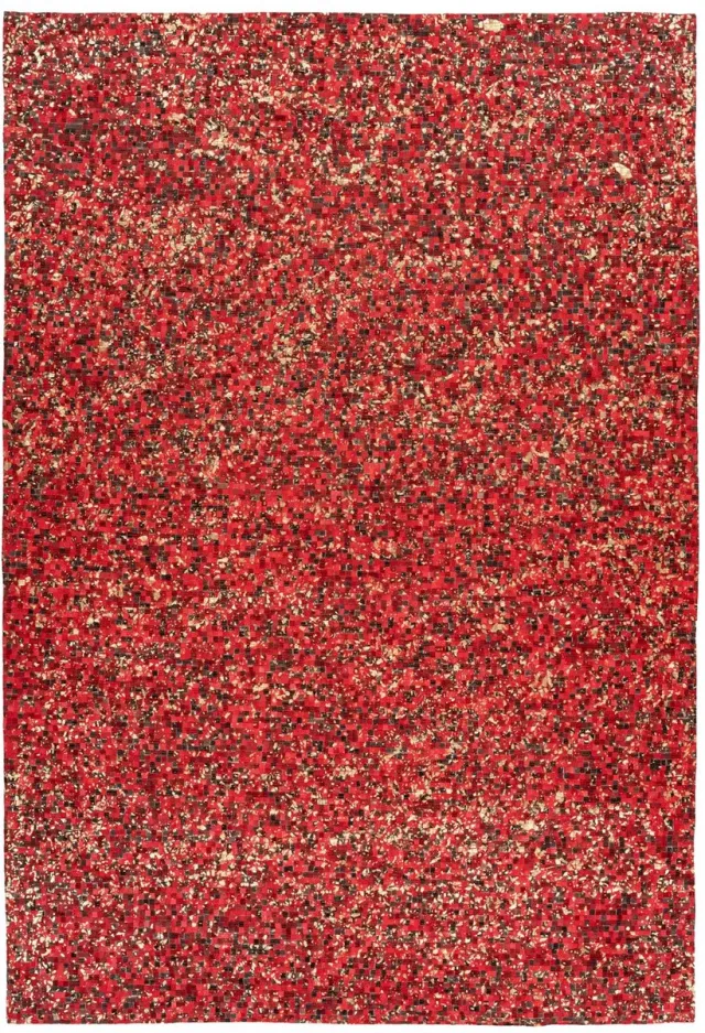 Padiro design laagpolig vloerkleed 120 x 170 cm - bordeaux - modern patchworkontwerp - voor vloerverwarming - van leer en katoen rood