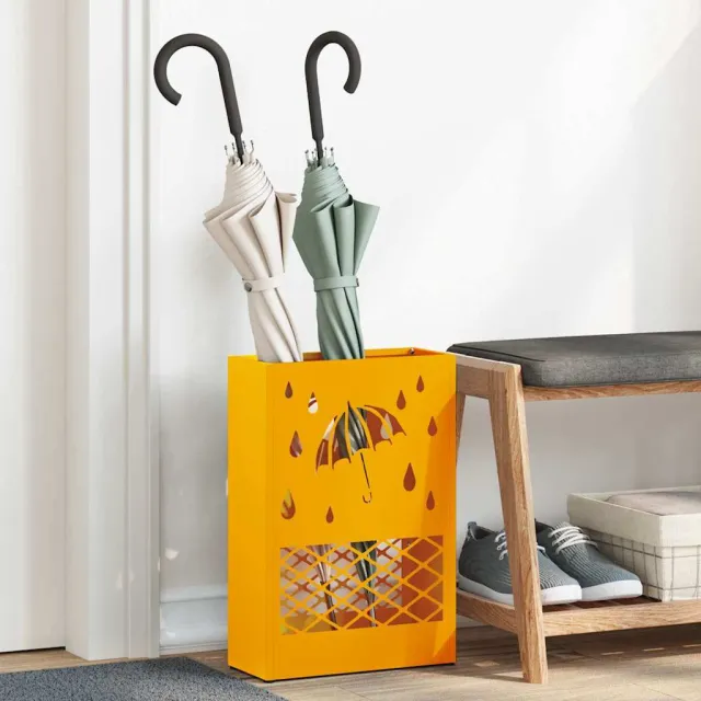 vidaXL Regen paraplu standaard Mosterdgeel 28 x 12 x 41 cm Staal