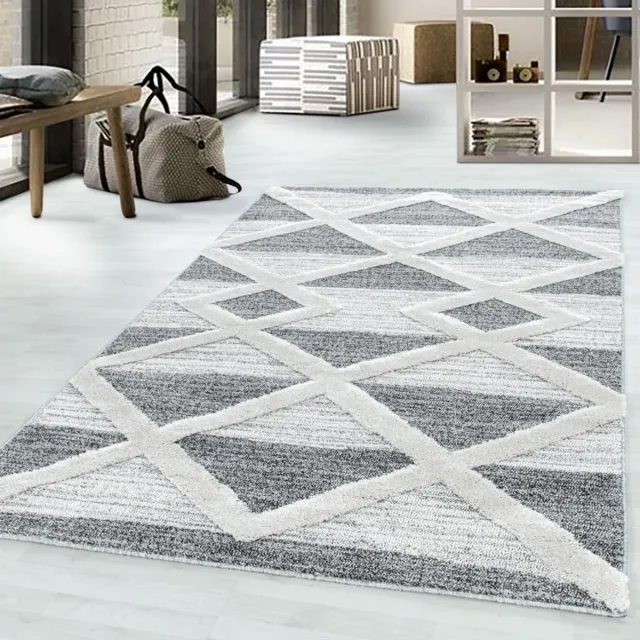 TapisTrend Harig tapijt Grijs 80x250 cm geometrisch vloerkleed met grote, reliëfachtige ruiten, 20 mm poolhoogte, moderne stijl voor woonkamer en slaapkamer