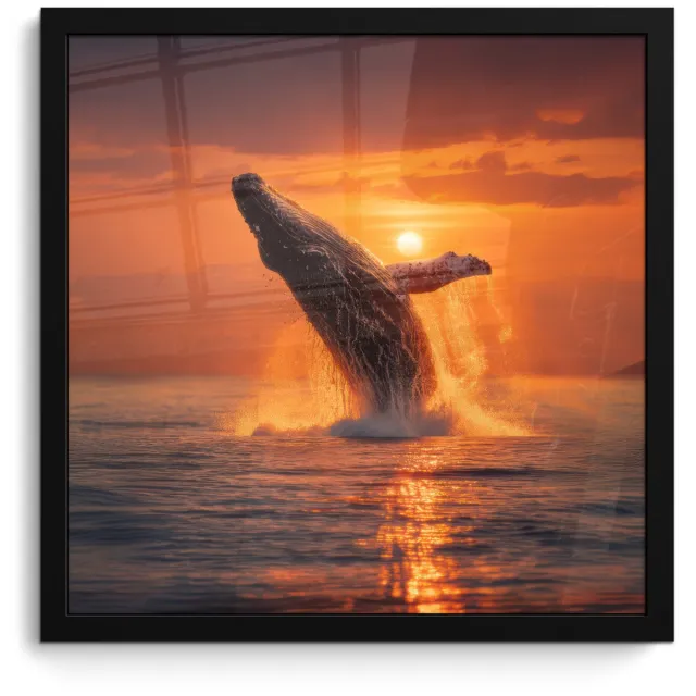 FrameYourWall Poster in lijst - Fotolijst 40x40 cm - Posters - Walvis - Zon - Zee - Posterlijst zwart - Decoratie - Wanddecoratie woonkamer - Muurdecoratie slaapkamer