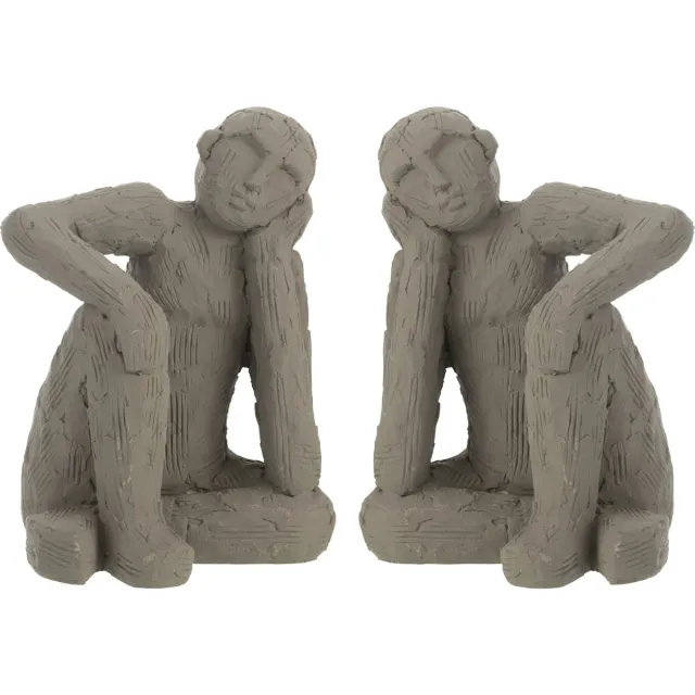 J-Line boekensteun Zittend - cement - grijs - small - 2 stuks