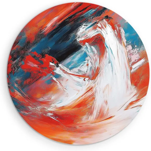 Saammp Muurcirkel Hout - Rood wit Abstract - Ø 40 - Wandcirkel - Wanddecoratie Cirkel - Muurdecoratie Woonkamer - Slaapkamer decoratie - Rond Schilderij