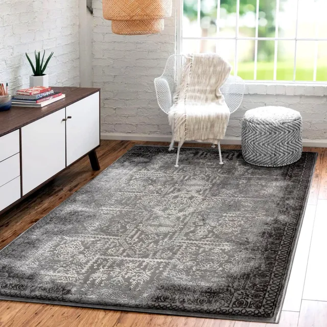 flycarpets Balos Vintage Geruit Vloerkleed - Grijs