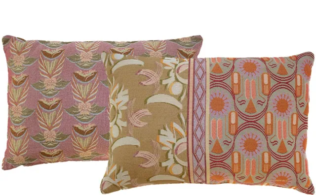 NIN-NIT Nouveau de Fleurs kussen - 100% geweven katoen - sierkussen met bloemen - bladeren natuur print - roze - beige - lila - groen - grijs - oranje - bruin - multicolor - 40x60 cm