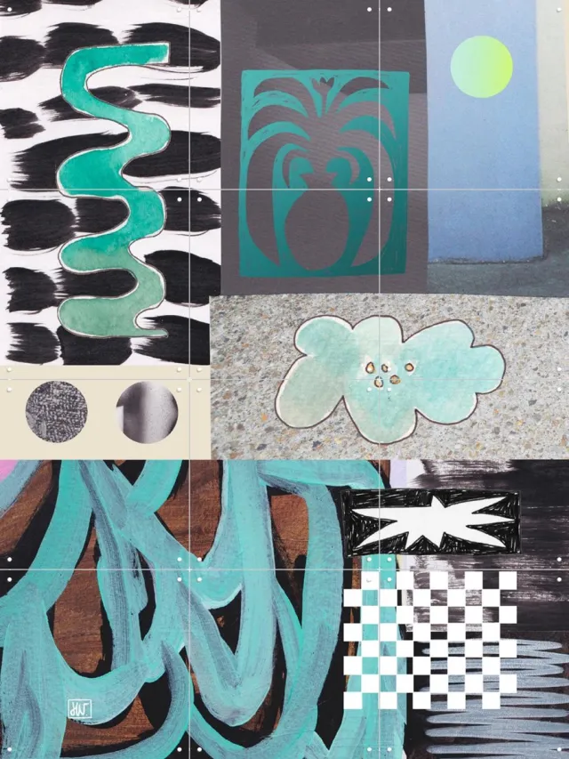 IXXI Teal Rising, Henriette Visscher - 60 x 80 cm - Grote wanddecoratie en posters - Fantasierijk, Pop art, Modern, Speels, Street art, Collage Groen / Zwart / Blauw
