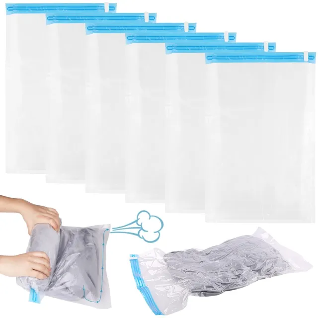 Ynkkvre Vacuumzakken Kleding – 60 x 40 cm Herbruikbare Reisset Compressiezakken – Reis Vacuum Opbergzakken voor Kleding, Dekens en Beddengoed – Zonder Stofzuiger – Set van 6 transparant