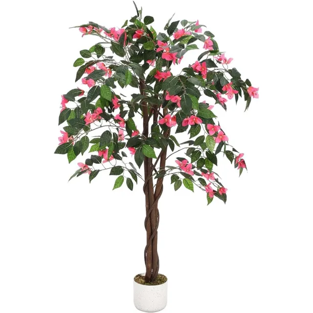 Triumpunpre 120cm Nep Bougainvillea Boom met pot, Zijde Bloemen, Weersbestendige Kunstplant voor Binnen, Tuin en Kantoor roze