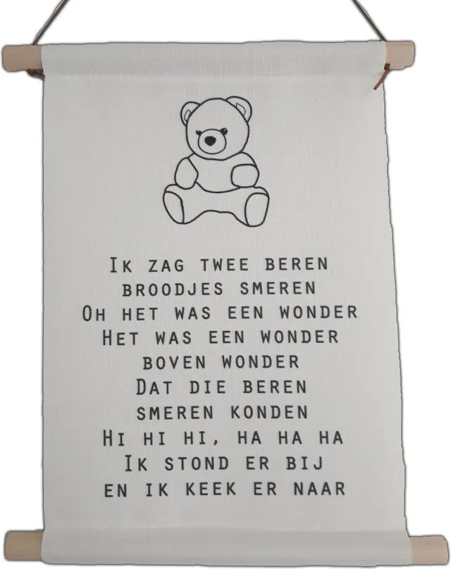 Lovely Stitches Textielposter babykamer "Ik zag twee beren" Wit