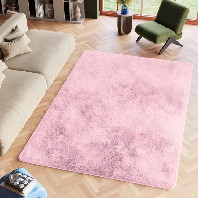 Tapiso Silk Vloerkleed Roze Hoogpolig Woonkamer Slaapkamer Tapijt Maat- 140x200