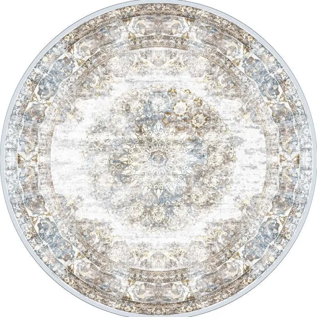 Veer Carpets Vloerkleed Viola Taupe - Rond ø160 cm - Vintage Design Vloerkleed met Verweerd Patroon