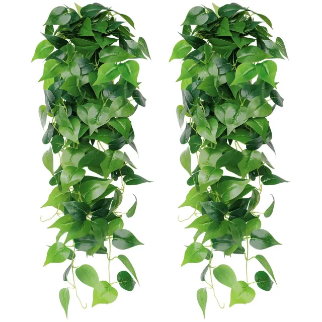 Famanu 2 stuks kunstmatige hangplanten met groene dille en klimop, decoratieve slinger voor wanddecoratie en tuin