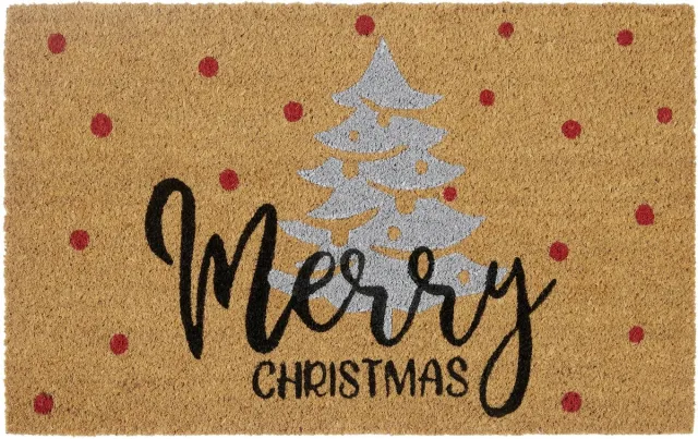 Hanse Home Kokos Deurmat Kerst - Antislip Vuilvanger Mat Natuurlijk voor Binnen, Deurmat Zilveren Kerstboom Kokosvezelmat voor Entree & Overdekte Buitenruimte