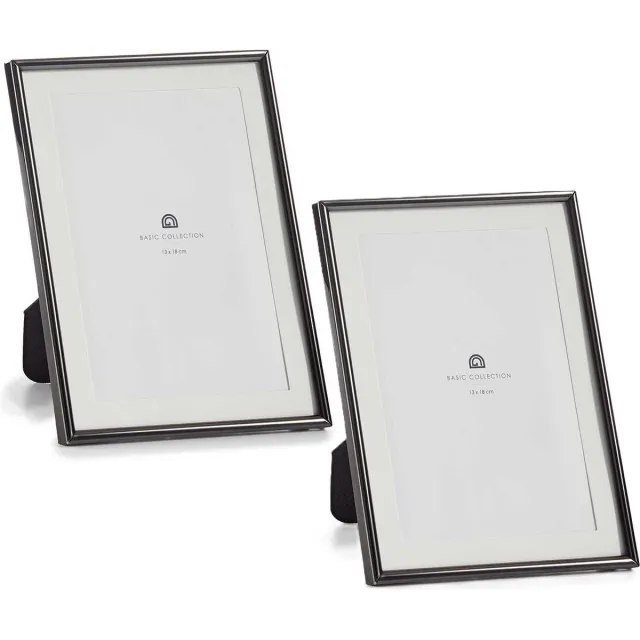 Giftdecor Fotolijstje voor 13 x 18 cm foto - 2x - zwart - metaal - frame 15 x 20 cm - passe partout - staand/hangend