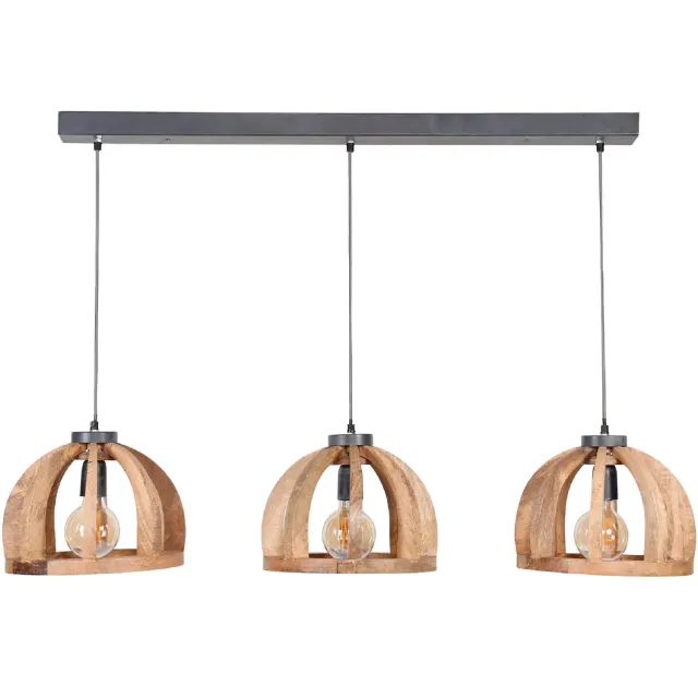 Nest of Nora Hanglamp Lenrik - 3-lichts eetkamerlamp - Houten armatuur - Massief mango Bruin