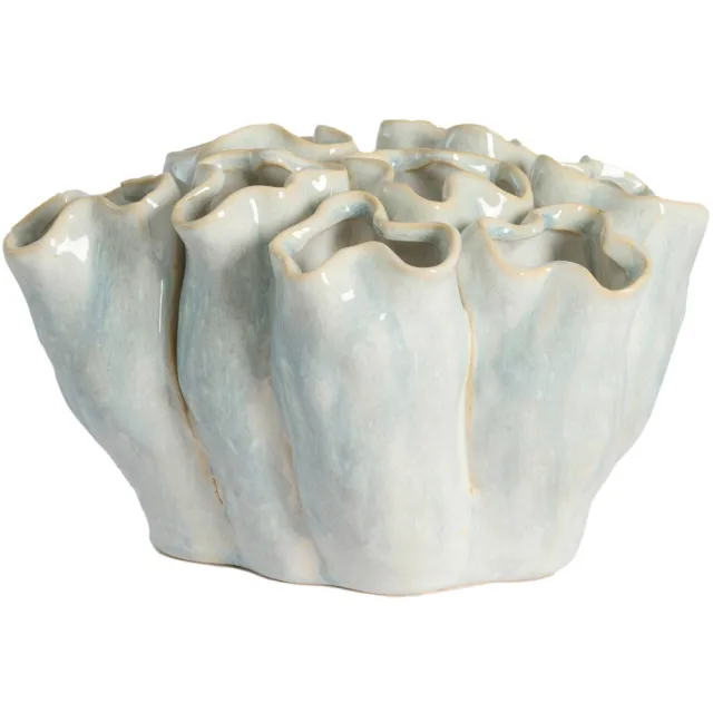 Light & Living Vaas Diago (21,5x16,5x13 cm) licht blauw+crème