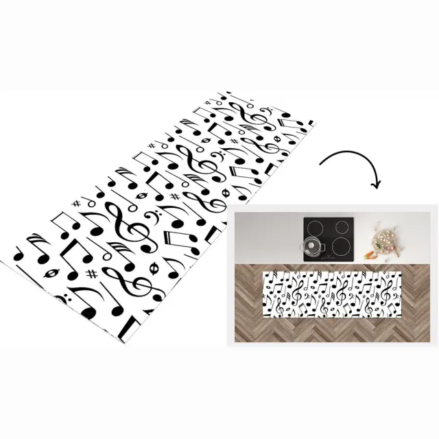 KitchenYeah Keukenloper - Loper keuken - Muziek - Patronen - Zwart Wit - Keukenloper vinyl, foto 2