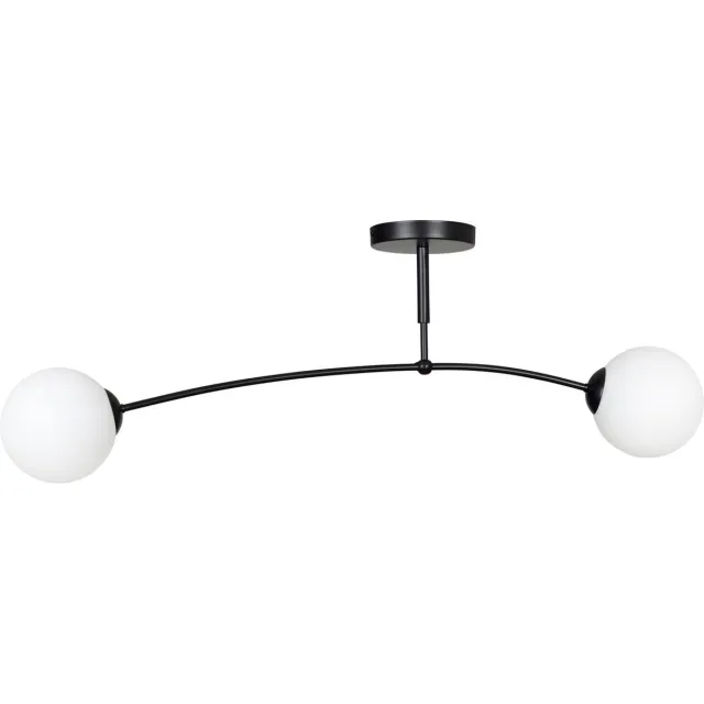 Emibig Lahti gebogen plafondlamp zwart met 2 x E14 wit glazen bol - Perfecte verlichting voor elke ruimte Zwartachtig