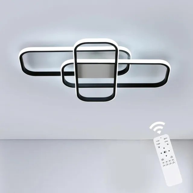 Haobosic Dimbare LED-plafondlamp, 44W, modern, zwart, met afstandsbediening, 3000K-6500K, voor woonkamer, slaapkamer, eetkamer, metaal Black