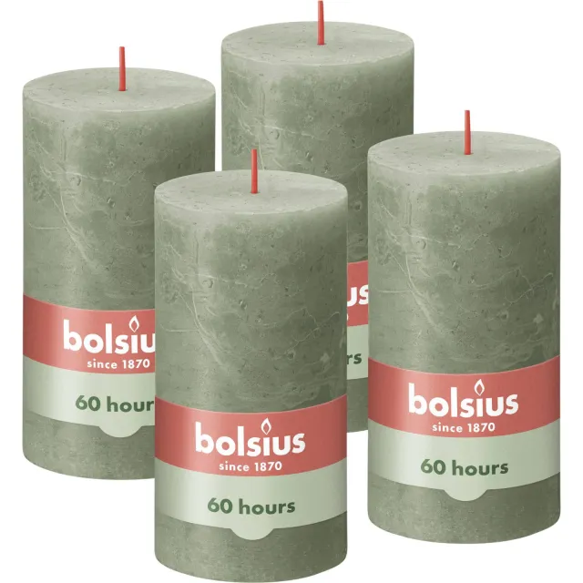 Bolsius stompkaars Rustiek (Ø6,8x13 cm) (set van 4) olijf groen
