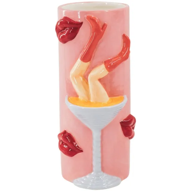Housevitamin Bloemenvaas- Pornstar Martini Vaas- Keramiek-Roze/ Rood- 14x12,5x28cm