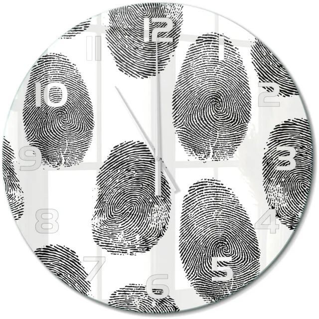 TULUP Wandklok - Vingerafdrukken Glazen Wandklok Design - fi60 cm - Zwart-wit Klok Glas Met Opdruk - Witte handen - Ronde Klok - Wandklok Glas Met Motief - Decoratieve Glazen Klok