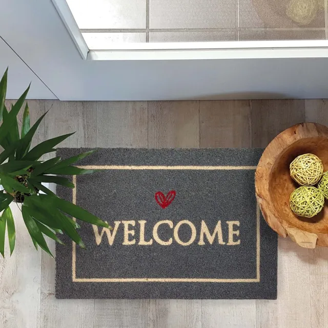 Carpido Deurmat Kokos Welcome zwart – deurmat 40x60 cm – antibacteriële entreemat – kokosmat met vinyl rug – natuurlijk materiaal – 100% kokos